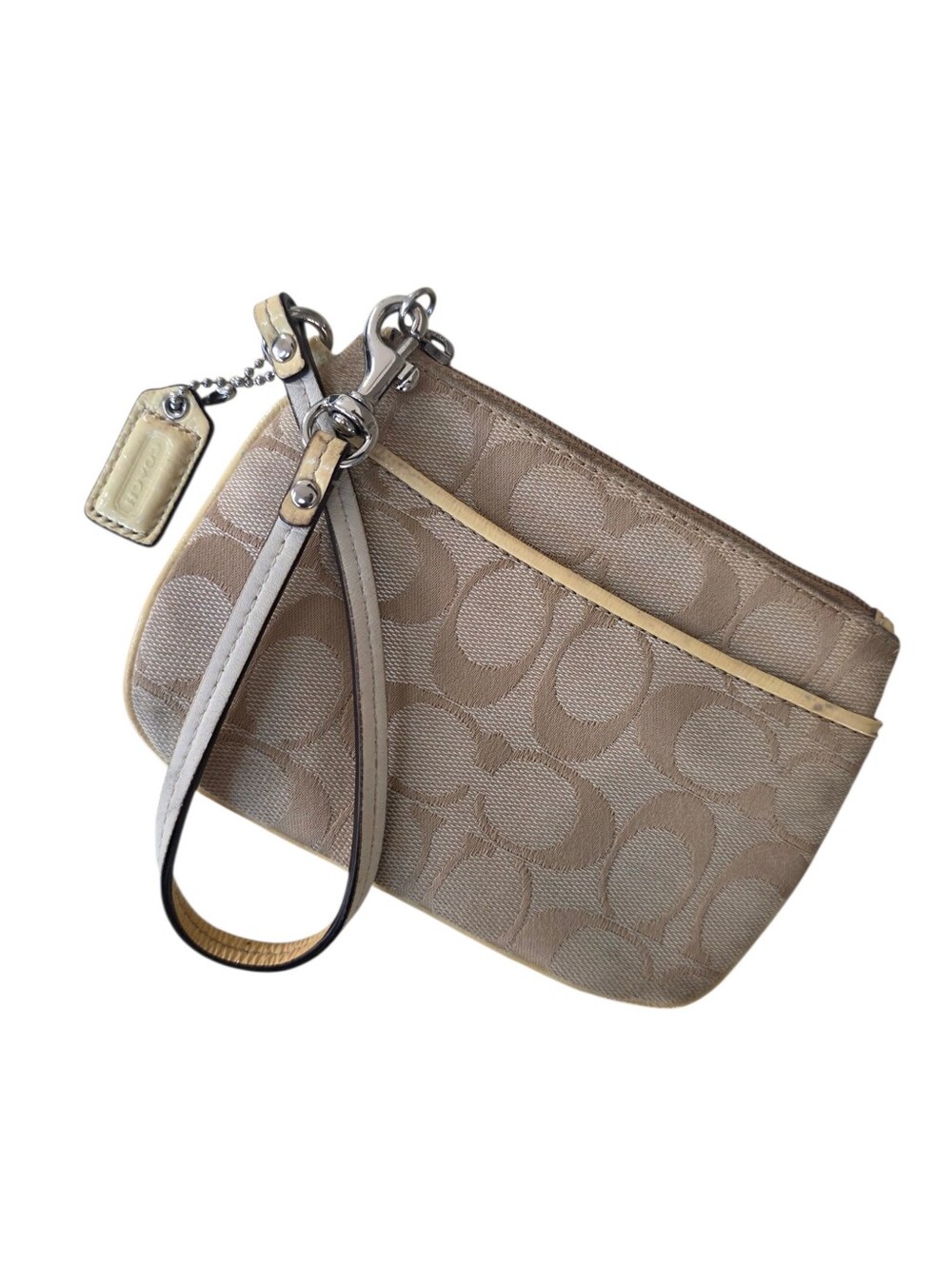 Coach Tan and Cream Signature Wristlet